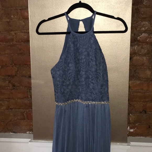 David's Bridal Dresses & Skirts - David’s Bridal Steel Blue Dress & Rinestone Belt